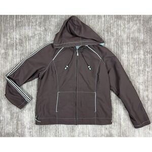 Fuda Windbreaker Womens L Brown Mint Green Zip Hooded Athletic Jacket Striped